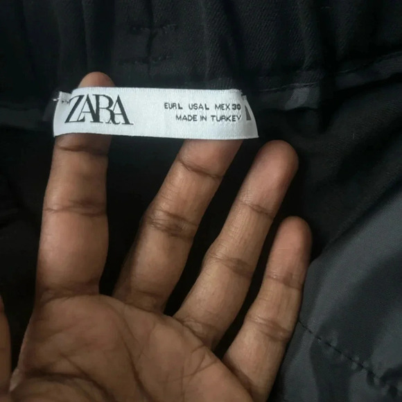 Zara wide leg elastic tie waist back front pockets black pants L - Picture 3 of 7